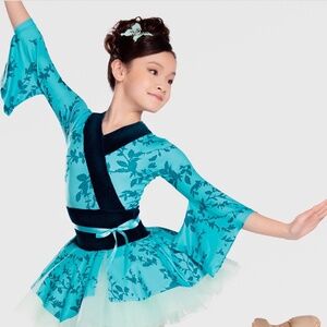 Revolution Dancewear Teal Jasmine Flower Dance Costume Girls size LC 10/12
